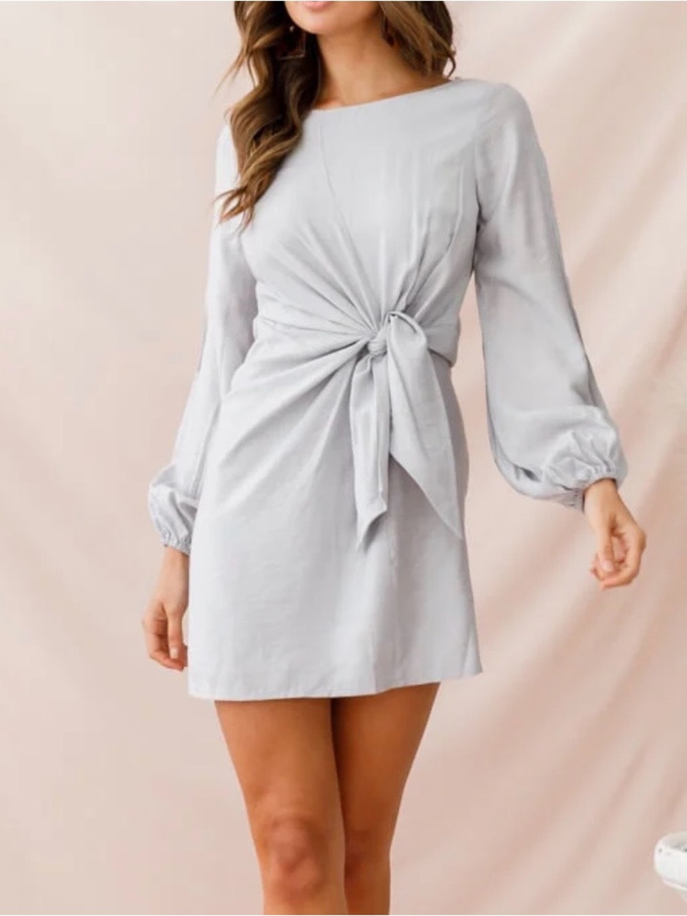 Selfie Leslie Tiffany Tie-Front Gray Dress Medium Party Cocktail Wedding Chic
